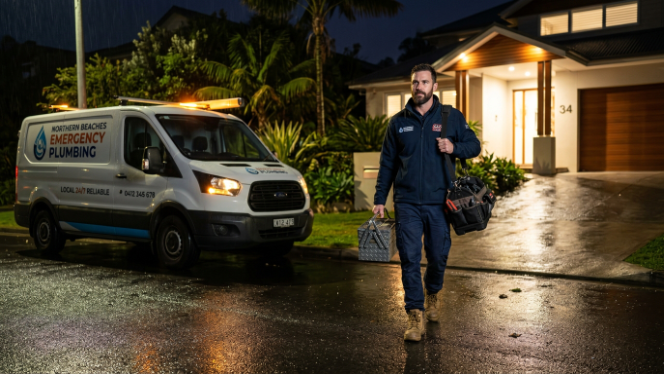 Emergency plumber arriving at a Northern Beaches home for an urgent callout